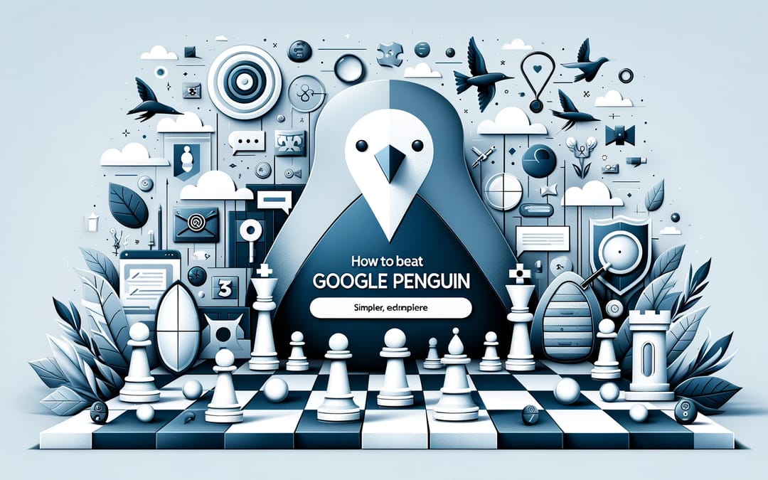 Google Penguin-logoet med skakbrikker omkring.