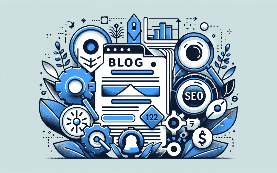 En blå illustration af ordet blog.