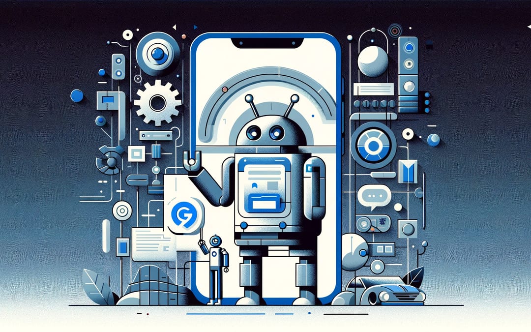 En illustration af en robot foran en telefon.