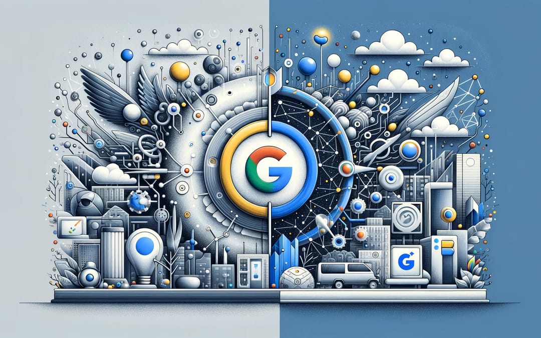 Google-logoet vises på en blå og hvid baggrund.